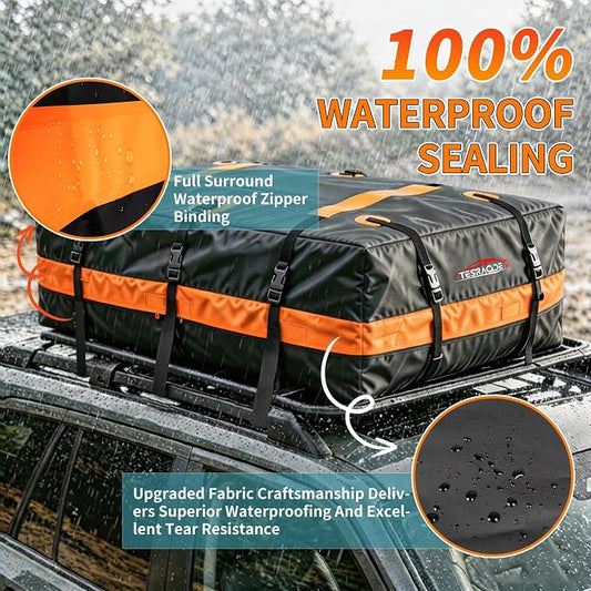 22 Cubic Feet Car Rooftop Cargo Carrier Roof Bag, Fit All Car with/Without Rack, 500D Waterproof PVC Includes Anti-Slip Mat, 6 Door Hooks, 10 Reinforced Straps for Road Trip/Outdoor/House Moving