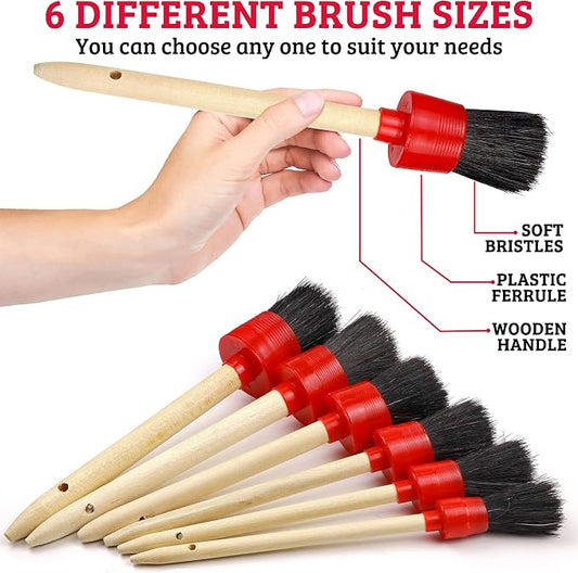 TAKAVU Car Detailing Kit & Detailing Brush Set, 12 Pc - Detail Brushes, Wire Brushes, Vent Duster & Microfiber Towel for Car Interior, Engine Bay, Wheels, Exterior & Motorcycle