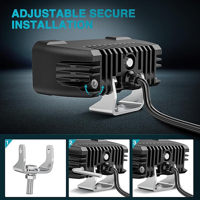 Nilight Motorcycle LED Pods 2 PCS 4.5 Inch 30 W Flood Beam Square Driving Work Offroad Side Ditch Lights Built-in EMC for Tractor Truck Motorbike Boat ATV