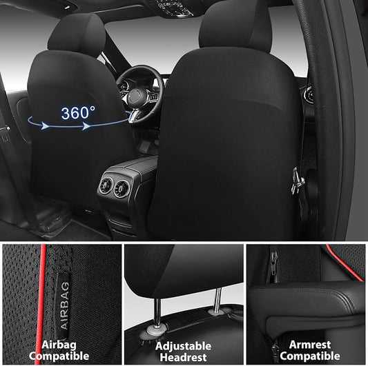 CAR PASS 3D Foam Mesh Leather Car Seat Covers Front Seats, Air Cool Mesh Front Seat Covers for Car, Universal Fit for SUV Truck Sedan Automotive, Armrest Airbag Compatible,Black and Red
