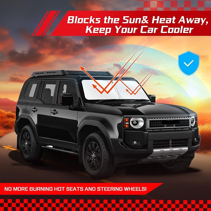 ARISMOTOR Windshield Sun Shade for Toyota Land Cruiser 2024-2025 2026, Custom Fit Foldable Front Window Sunshade Sun Visor Protector, Block UV Rays Keep Your Car Cooler