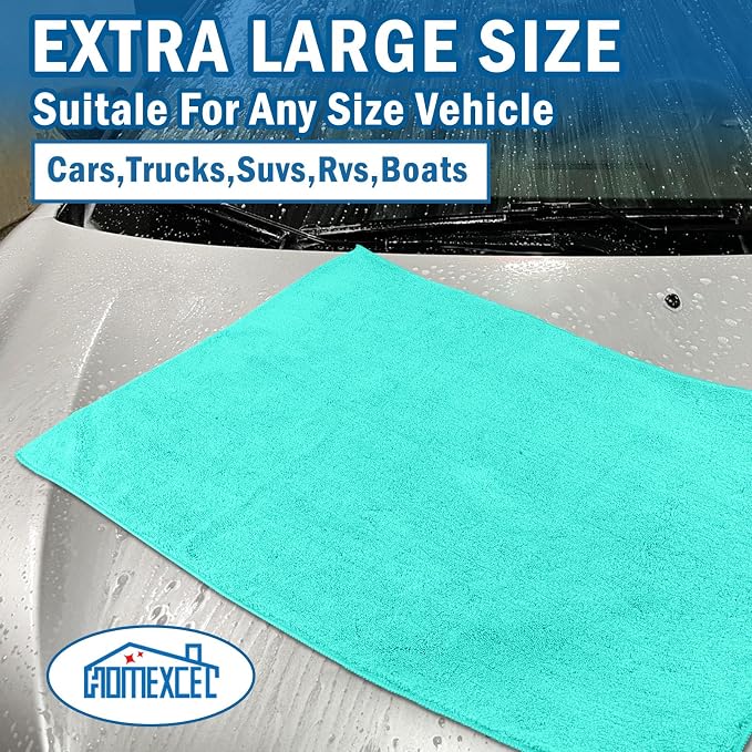 HOMEXCEL Professional Large Microfiber Car Drying Towels 2 Pack, Lint Free, Scratch Free, Highly Absorbent Drying Towel for Cars, SUVs, RVs, Trucks, and Boats,31" x 24",Green