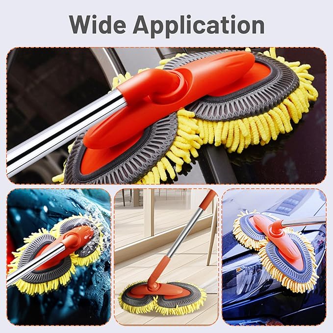 Sobotoo Car Wash Brush with Long Handle 50" Car Wash Brush Mop Cleaning Tool Chenille Microfiber RV Wash Mop Scratch-Free for Washing Detailing Cars Truck SUV RV Trailer Boat