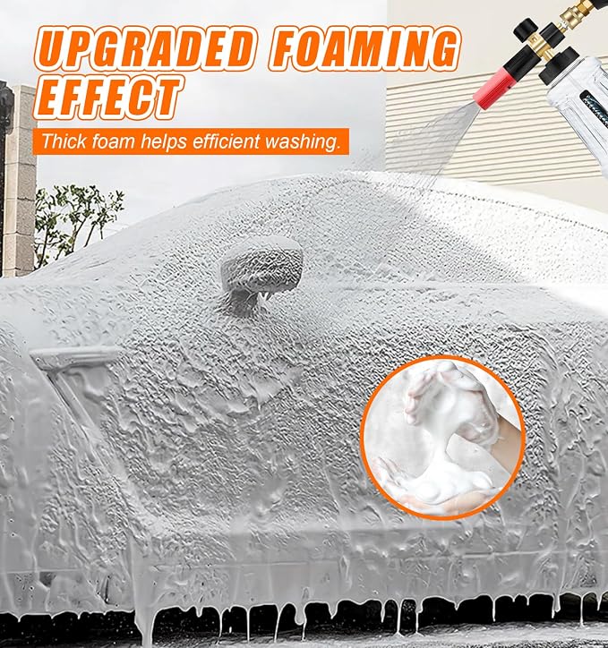 Foam Cannon For Pressure Washer, Car Wash Spray Gun with M22 and 1/4 Inch Quick Connector, 1L Bottle Foam Lance, Car Wash Foam Cannon Compatible With Most Pressure Washer (3600PSI, Red)
