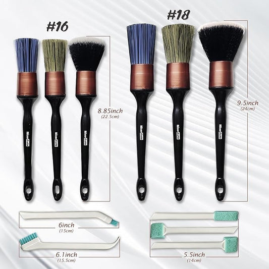 11PCS Professional Car Detailing Brush Set, Boars Hair & Ultra Soft Auto Detailing Brushes for Car Interior Exterior Cleaning, No Scratch Detail Brush Kit for Wheels Leather Air Vents, Rose Gold