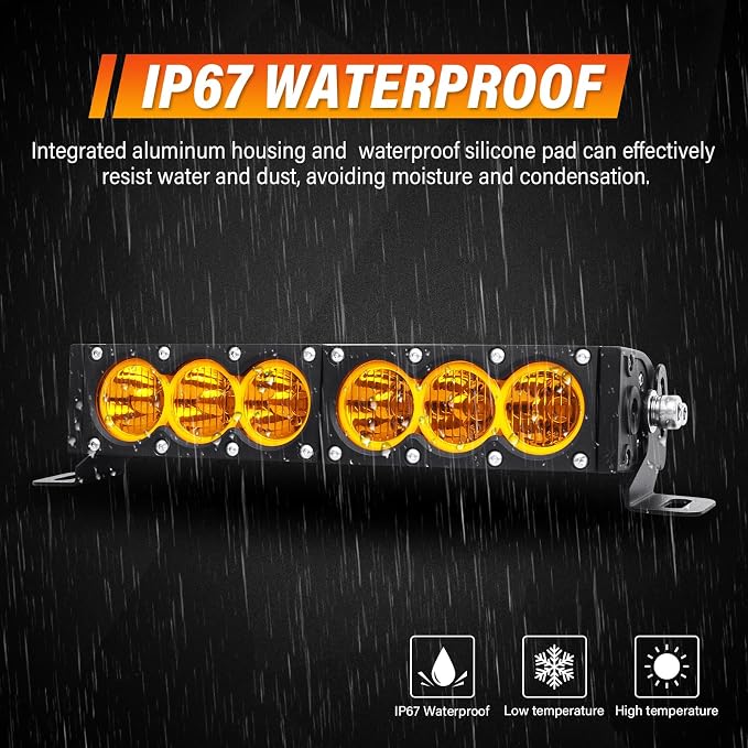 AUXTINGS 12 inch Single Row Amber LED Light Bar 60W Off Road Light Bar Flood Beam LED Work Light Truck UTV 4x4 Cars SUVs ATVs Boats Fog Driving Light with Wiring Harness kit