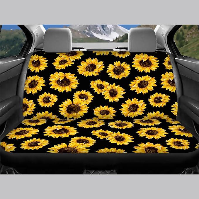 Sunflower Car Seat Covers Full Set,Cute Yellow Flowers Lovely Floral Print Vehicle Front Rear Bench Cushion Protectors for Women Men Auto Interior Accessories Universal Fit for Trucks Sedans