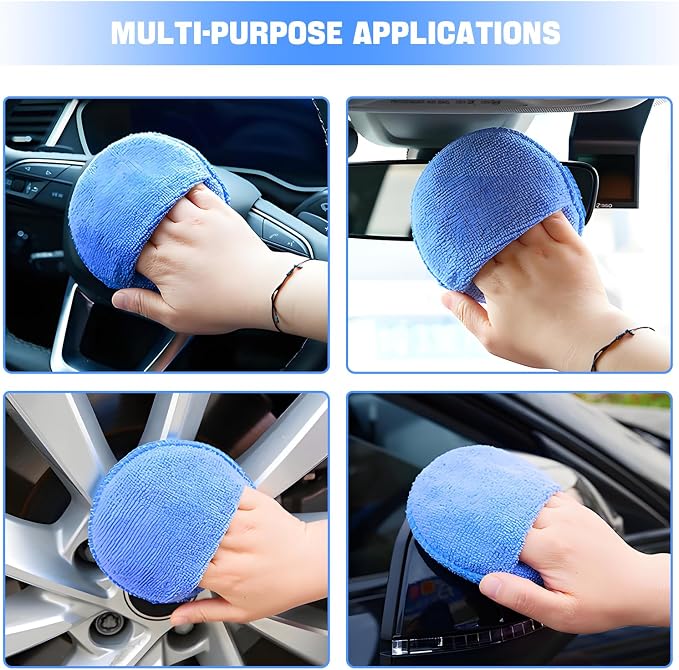 Hovom 6PCS Microfiber Wax Applicator, 5" Round Applicator Pads, Soft Automotive Waxing Foam Pads, Buffing Pads for Car Cleaning, Polishing and Detailing, Reusable Car Wash Sponge (Blue)
