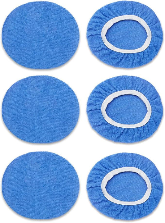 6 PCS Car Buffing Pads for 9-10 Inch Orbital Polisher, Microfiber Polishing Pad Buffer Polisher Bonnets, 9-10 Inch Polishing Pads Cover Waxing Pads for Car Detailing (Light Blue)