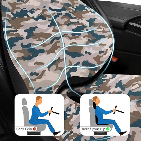 NS YOLO Ergonomic Car Seat Cushion with Comfort Memory Foam Neck Pillow, Car Pillow,Lumbar Support and Big Size Soft Seat Cushion for Driving Seat,Office Chair and Wheel Chair (CAMO-3 pcs)