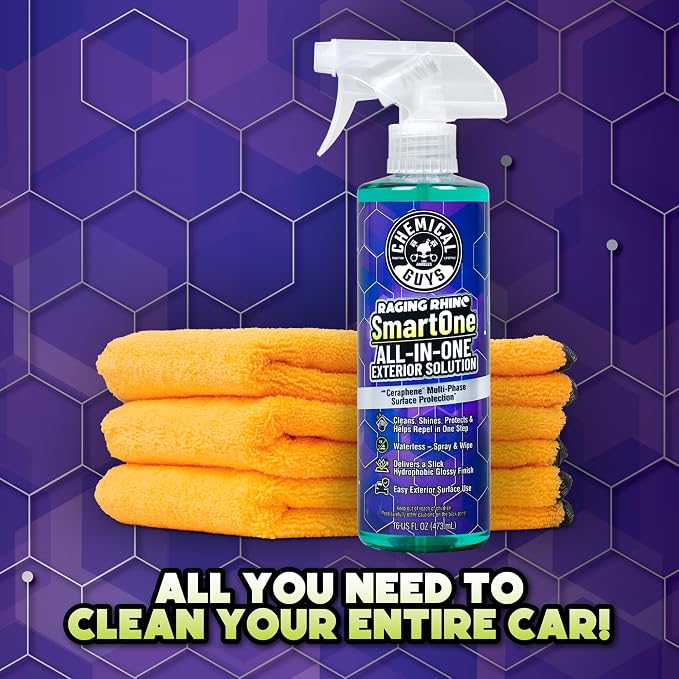 Chemical Guys Raging Rhino Waterless Car Wash And Quick Detailer Spray, No Rinse Exterior Cleaner For Paint, Glass, Wheels, Plastic, And Chrome, Spray And Wipe Shine, 20 Fl Oz