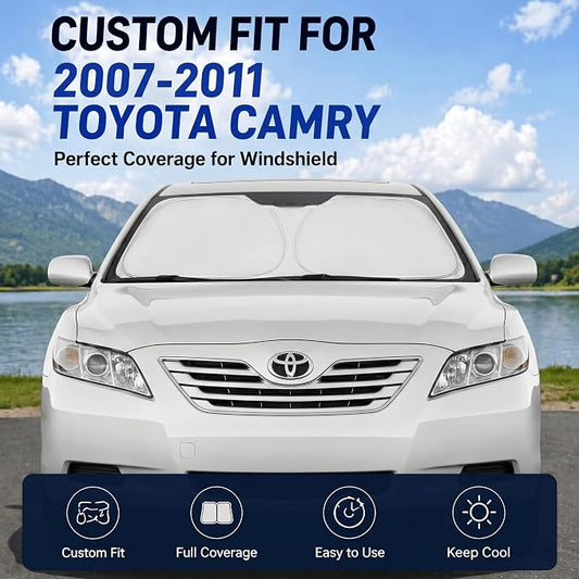 Windshield Sun Shade Sunshade for Toyota Camry 2007-2011 | Custom Fit Windshield Cover, Blocks UV Rays, Double-Layer Heat Shield, Durable Frame, Easy Fold & Storage