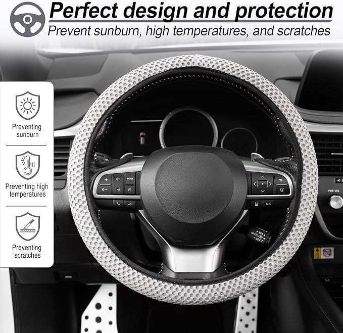 Alpmosn Elastic Stretch Steering Wheel Cover, Breathable Microfiber Ice Silk, Anti-Slip, Odorless, Easy Carry, Universal Interior Accessories Steering Wheel Cover for Women & Men (Grey)