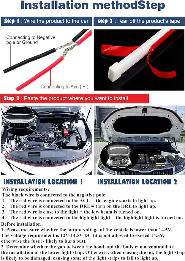 Car LED Hood Light Strip for Cars, SUVs, Trucks, White, 70 Inch | 12V, Flexible Waterproof, Daytime Running Lights, Universal Engine Cover Decoration, Dynamic Scan Start-up Effect