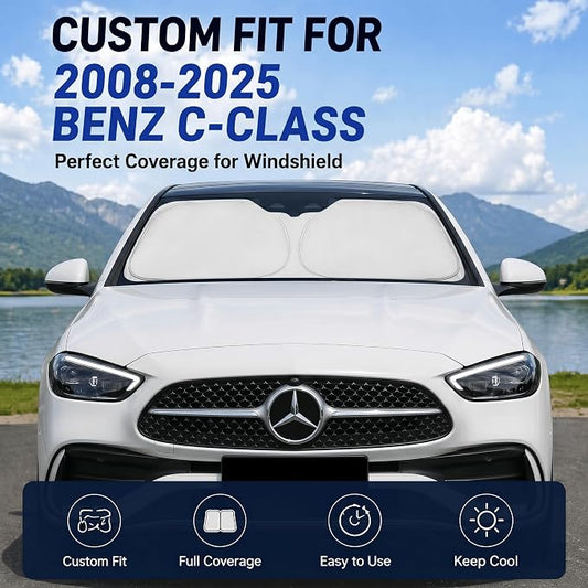 for 2008-2024 2025 Mercedes Benz C-Class W205 C250 C300 C400 SLK SLS CLA CLS CL-Class Windshield Sun Shade Sunshade Cover Front Window Shade Sun Visor Protector Foldable Blocks UV Rays Car Accessories