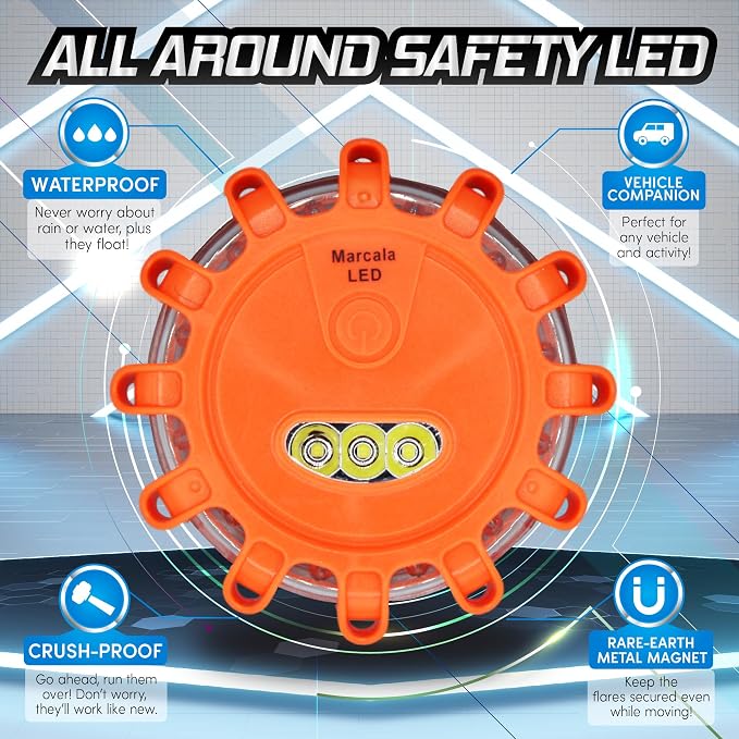 Marcala 12-Pack Emergency Flares for Vehicles | Emergency Roadside Lights | Complete LED Road Flares Kit | Emergency Lights For Vehicles | Perfect For Gifting or Everyday Roadside Safety