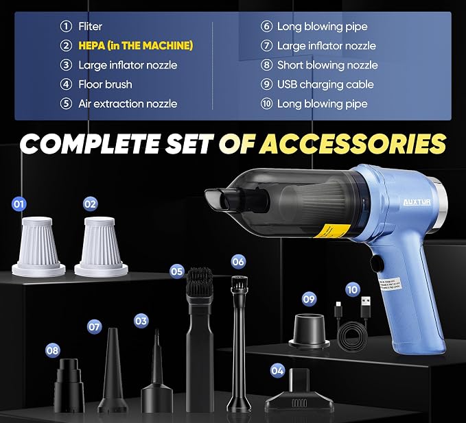 Portable Cordless Handheld Vacuum Cleaner with 15000PA, 120W Air Duster, Brushless Motor, Mini Car Vacuum for Car and Home