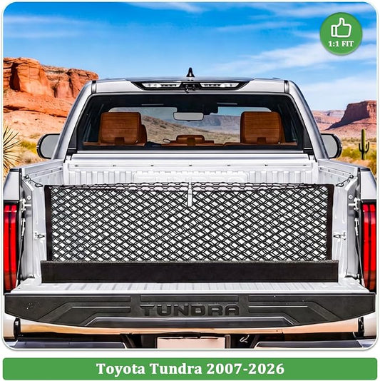 3-Layer Cargo Net for Toyota Tundra 2007-2026, Zipper Bag Truck Bed Net for Groceries, Heavy Duty Oxford Cargo Organizer Storage Nets with Carabiners