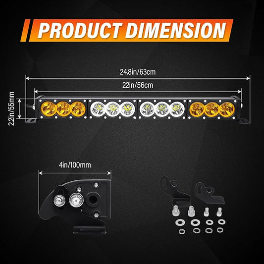 AUXTINGS 22 inch Single Row Dual Color LED Light Bar 120W Off Road Light Bar White Amber Combo LED Work Light Truck UTV 4x4 Cars SUVs ATVs Boats Fog Driving Light with Wiring Harness kit