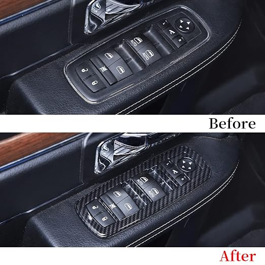 Carbon Fiber Window Lift Switch Cover Interior Button Trim Kit for Dodge RAM 2010-2017/Dodge Charger Durango 2011-2021