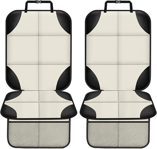 XHYANG Car Seat Protector 1 Pack Car Seat Cushion Mat Thickest Padding,Waterproof 600D Fabric Car Seat Covers for Non-Slip Backing Mesh Pockets for Baby and Pet (Beige, 2 Pcs)