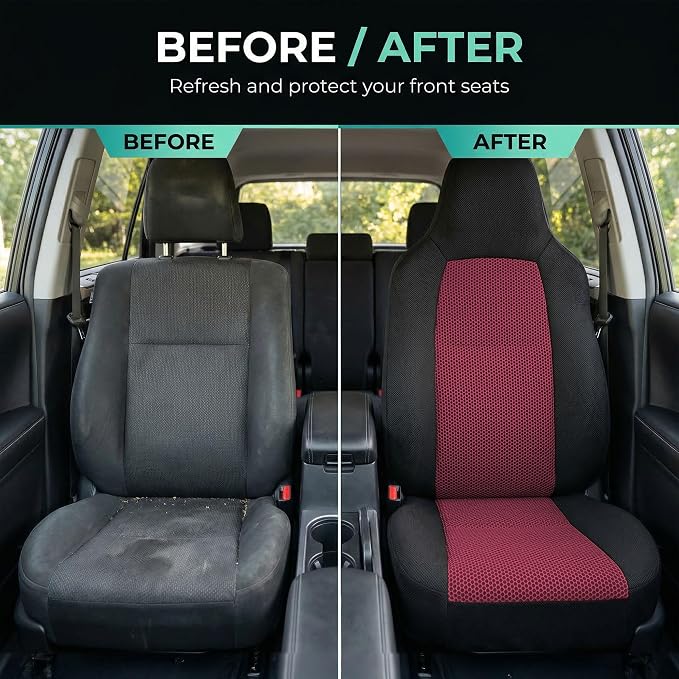 FH Group Automotive Front Car Seat Covers for SUV, Trucks, Sedan and More - Universal Fit Front High Back Design Interior Accessories - 3D Mesh Fabric Center Panel - Burgundy