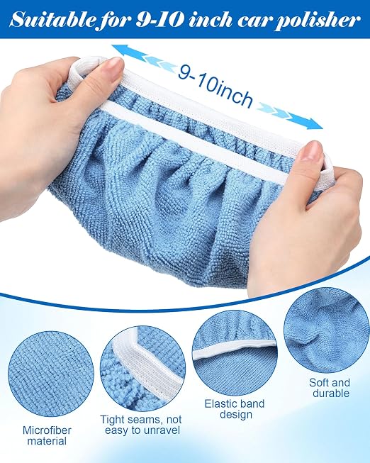 Tallew 40 Pcs 9 to 10 Inches Buffer Pads Bulk Car Polisher Bonnets Orbital Buffer Bonnets Microfiber Polishing Pad Car Wax Cover for Cleaning and Polishing (Light Blue)