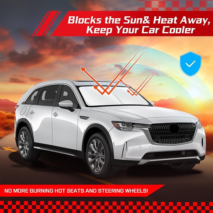ARISMOTOR Windshield Sun Shade for Mazda CX-90 CX90 PHEV 2024-2025 2026, Custom Fit Foldable Front Window Sunshade Sun Visor Protector, Block UV Rays Keep Your Car Cooler