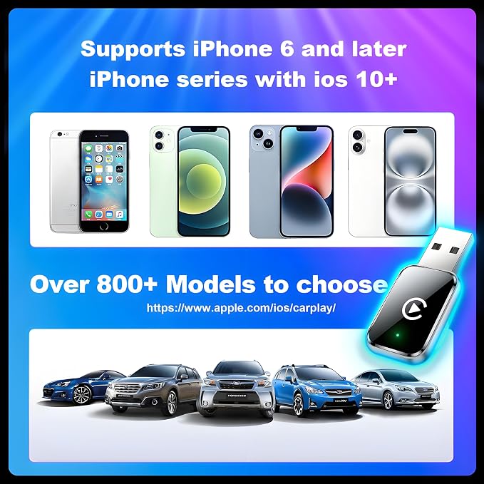 Wireless CarPlay Adapter for iPhone, Convert Wired to Wireless Apple CarPlay Adapter, Plug & Play, No Delay & Stable Control, Mini Size, USB & USB-C/Type-C for Cars 2016+ iOS10+ (Silver)