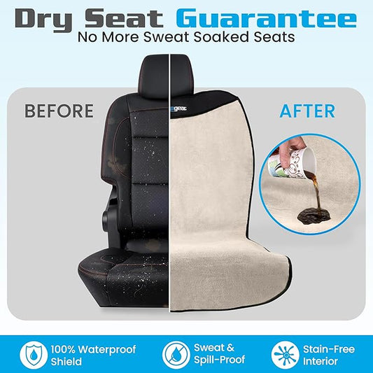 HAPPEGEAR Happeseat Waterproof Car Seat Cover & Protector โ Universal Fit Car Seat Towel Cover โ Non-Slip Backing, Easy Install & Storage, Machine Washable, Fits Front & Back, Sand