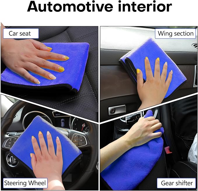 Hovom 3PCS Car Microfiber Towels, 23.62"×11.81" Lint-free Microfiber Towels for Cars Wash Drying, Super Absorbent Auto Cleaning Cloths, Reusable Washing & Detailing Towel, Car Cleaning Supplies (Blue)