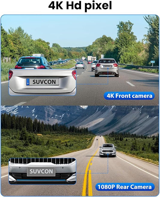 Dash Cam Front Rear 4K/1080P, Dash Camera for Cars Build in WiFi, Full HD Dash Cam with APP Control, 3.94‘’ IPS Screen Dash Camera with 32GB SD Card, G-Sensor, WDR, 24Hr Parking Mote, Loop Recording