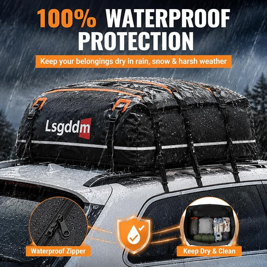 Car Roof Cargo Carrier 15/21 Cubic Feet – Extra Storage for Travel, Waterproof Rooftop Bag, Fits All Vehicles with or Without Roof Rack (15 Cu Ft)