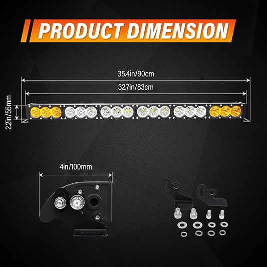 AUXTINGS 32 inch Single Row Dual Color LED Light Bar 180W Off Road Light Bar White Amber Combo LED Work Light Truck UTV 4x4 Cars SUVs ATVs Boats Fog Driving Light with Wiring Harness kit