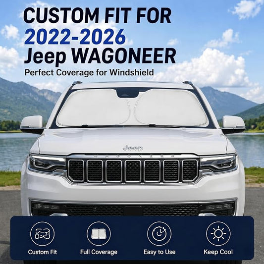Windshield Sun Shade Sunshade for Jeep Wagoneer 2022-2026 | Custom Fit Windshield Cover, Blocks UV Rays, Double-Layer Heat Shield, Durable Frame, Easy Fold & Storage