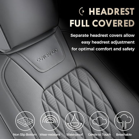 Coverado Leather Rear Seat Covers Fit for Ford F150 F250 F350 F450, Waterproof Ford Truck Rear Seat Covers Fit for 2015-2026 F150 & 2017-2026 F250 F350 F450 (Gray)