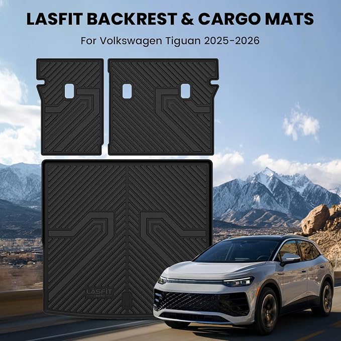 LASFIT Cargo Mat Liner & Seatback Mat for Volkswagen Tiguan 2025 2026 SUV, Custom Fit All-Weather Premium TPE Backrest & Trunk Mats Liners for SUV VW Tiguan Accessorie, Easy to Clean, Black