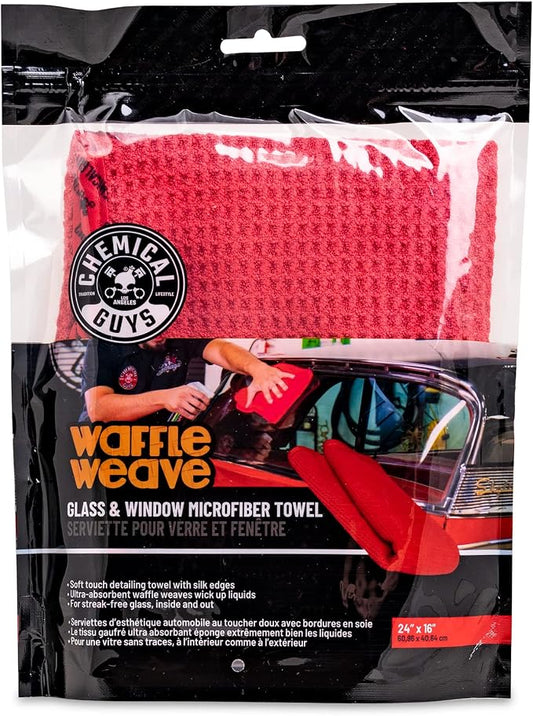 Chemical Guys Waffle Weave Glass & Window Microfiber Towel - Red 24 x16 Inch Scratch-Free Detailing Cloth for Cars, Trucks, SUVs & Home, Streak-Free Cleaning for Glass, Mirrors & Windows