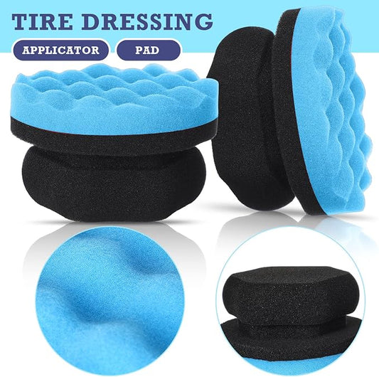 BBTO 6 Pcs Tire Hex Grip Dressing Applicator Washable Tire Shine Applicator Dressing Pad Car Detailing Foam Sponge Reusable Tire Cleaner Sponge for No Slip Tire (Black, Red, Blue, 4.33 Inch Diameter)