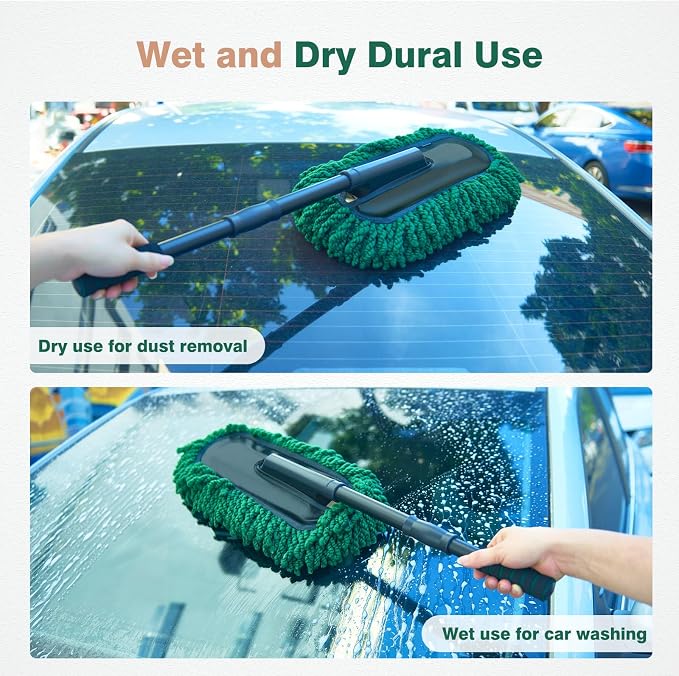 FLORICH Microfiber Car Duster Kit, Large Extendable Car Duster Exterior Scratch Free, Car Cleaning Brush Car Interior Detailing Kit, Car Cleaning Supplies for Cars RV Truck