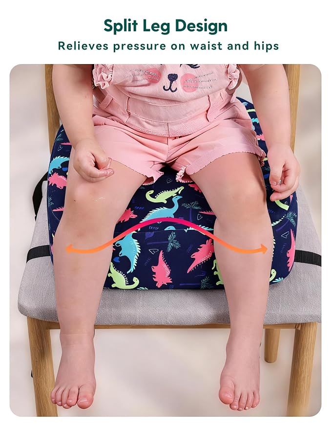 Babelio Ergo-Designed Booster Seat for Kitchen Chair, Promote Proper Upright Posture, Toddler Booster Seat for Dining Table, Removable & Washable Cover, Blue Dinosaur