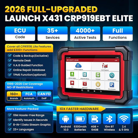 LAUNCH X431 CRP919EBT OBD2 Scanner, Advanced Wireless Bluetooth Bidirectional Scan Tool, ECU Code, CANFD/DOIP, FCA AutoAuth, 35+ Resets, VAG Guided, All Systems for All Vehicles, Upgraded of CRP919E