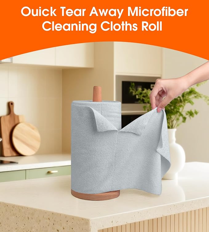 Microfiber Cleaning Cloth Roll - 100 Pack Tear Away Microfiber Paper Towels, Reusable, Washable, Scratch-Free, Kitchen Towels for Car, Home, Kitchen, Glass, Dishes(Cloud Gray)