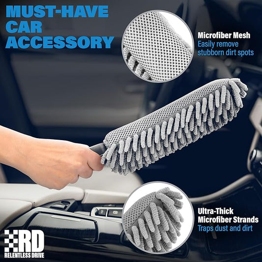 Relentless Drive Car Duster Interior 14" – Ultimate Dash Duster for Women & Men, Chenille Car Accessories Interior, Lint & Scratch-Free