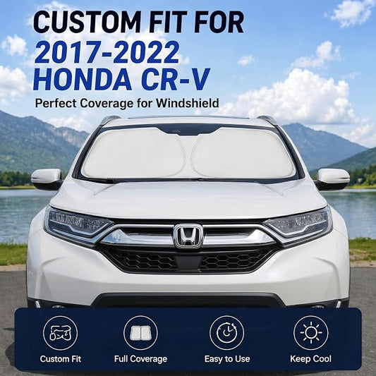 Custom Fit Windshield Sun Shade for Honda CRV CR-V 2017-2022 | Custom Fit Windshield Cover, Blocks UV Rays, Double-Layer Heat Shield, Durable Frame, Easy Fold & Storage