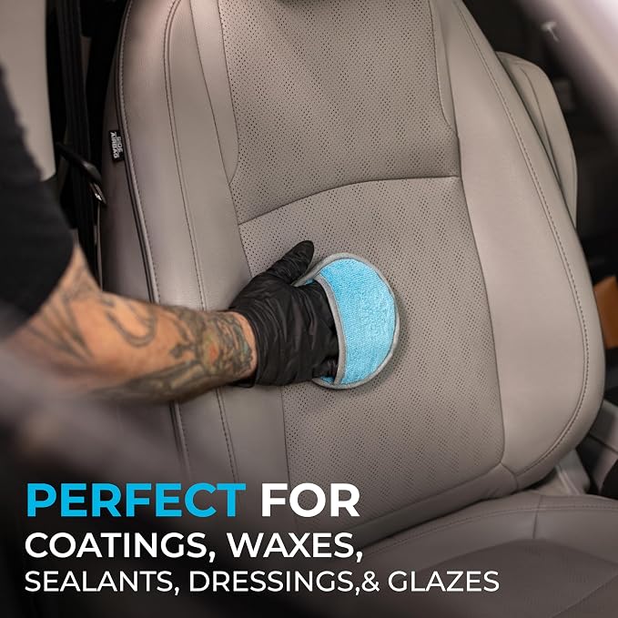 The Rag Company - Ultra No Soak Round Detailing Applicator - 70/30 Pearl Weave Microfiber for Applying Coatings, Dressings, Waxes, Sealants to Glass, Paint, Rubber, Leather, Plastic - 5 inch (5 Pack)