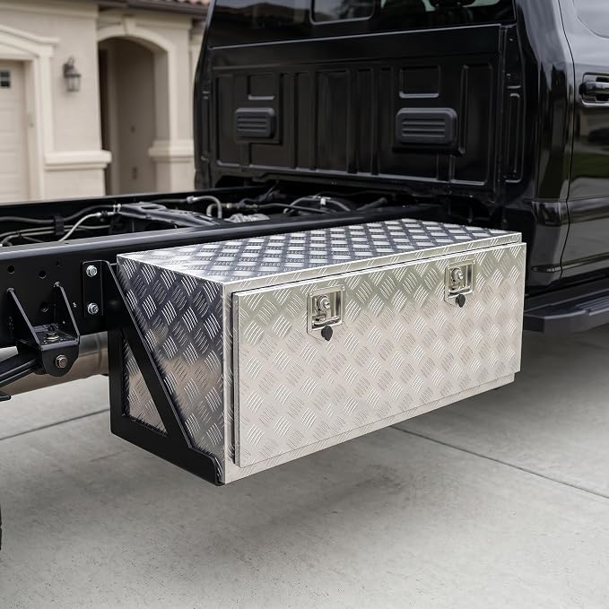 30“L x 17" W x 18" H Aluminum Underbody Truck Toolbox with Lock | Waterproof Square Truck Storage Organizer Chest for Pick Up Truck Bed, RV Trailer, Van, Black Tool Box