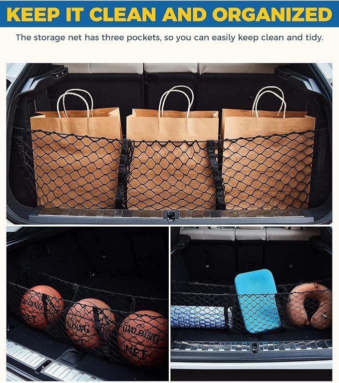 Cargo Net,Cargo Net for SUV,Truck Bed Organizer,Car Accessories Automotive Cargo Nets,3 Pocket Truck Bed Cargo Net,Truck Net Truck Storage,Mesh Storage Net for SUV, Car, Pickup Truck Bed, Etc