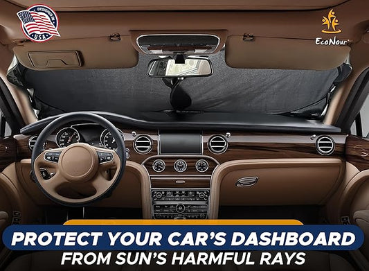 EcoNour Car Windshield Sun Shade | 2025 Upgraded Innovative No-Light-Pass Technology for Maximum Coverage | Foldable Sun Shade Keeps Your Vehicle Cool | Must-Have Car Accessories | Small (59" x 29")
