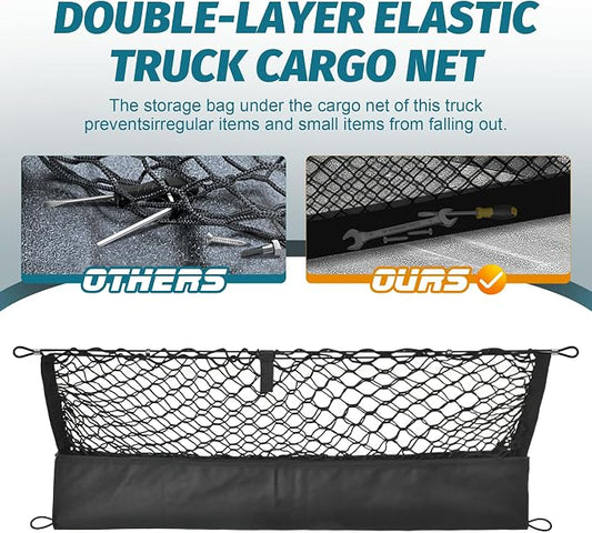 Envelope Style Trunk Cargo Net Compatible with Toyota RAV4 2015 2016 2017 2018,Highly Elastic Trunk Cargo Net for SUV RAV4 Accessories, Upgraded Storage Bag & Heavy Duty Carabiners